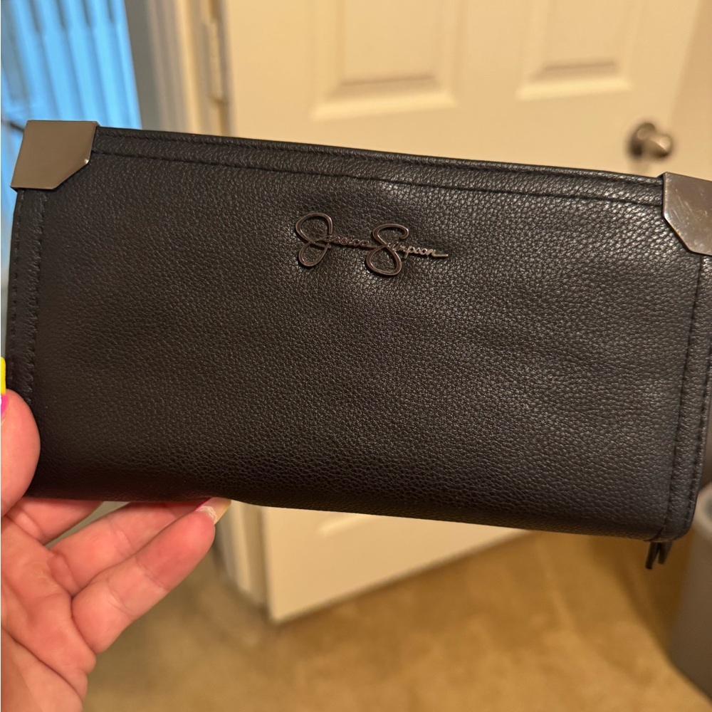 Black Leather Wallet with Silver Accents